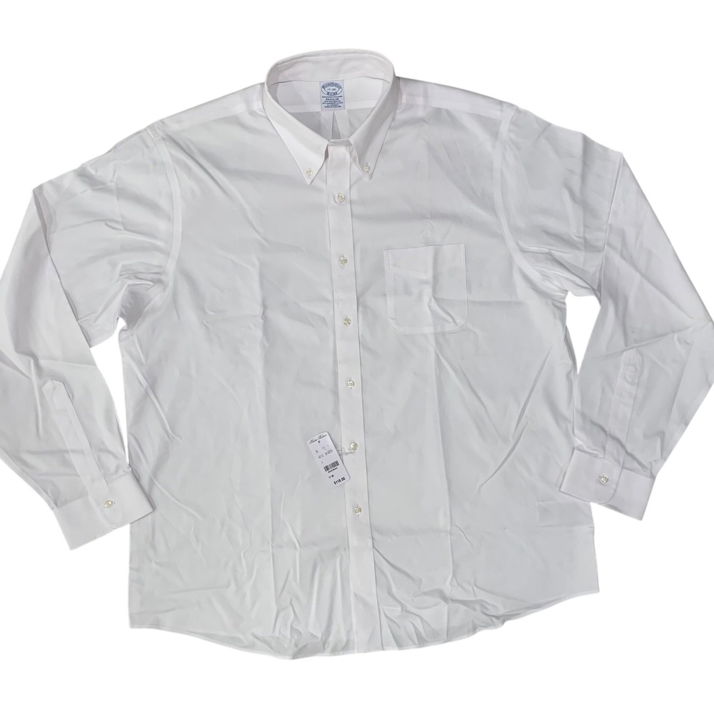 Brooks Brothers White Button-Down Dress Shirt 17-36 Regular Non-Iron Stretch NWT